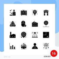 Pack of 16 creative Solid Glyphs of earth srilanka ideas indian hinduism Editable Vector Design Elements