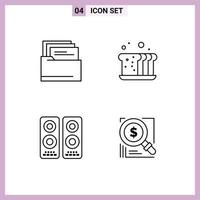 Universal Icon Symbols Group of 4 Modern Filledline Flat Colors of folder entertaiment bakery food speaker Editable Vector Design Elements