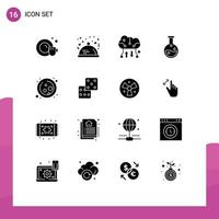 Group of 16 Modern Solid Glyphs Set for molecule laboratory cloud backup lab online storage Editable Vector Design Elements