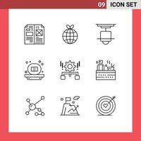 Universal Icon Symbols Group of 9 Modern Outlines of configuration shower decor bathroom light Editable Vector Design Elements