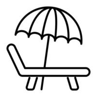 Umbrella with bed denoting icon of sunbed, beach bed vector