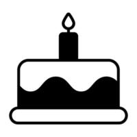 Cake with burning candle vector, party dessert icon vector