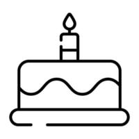 Cake with burning candle vector, party dessert icon vector