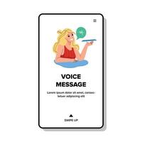 Voice Message Girl Recording On Smartphone Vector