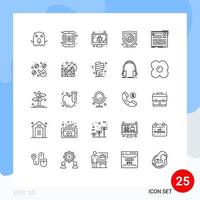 Pack of 25 creative Lines of sound midi screen controller security Editable Vector Design Elements