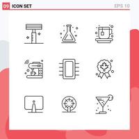 Set of 9 Commercial Outlines pack for computers wifi cup machine internet Editable Vector Design Elements