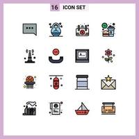 Modern Set of 16 Flat Color Filled Lines Pictograph of things iot open internet lunch Editable Creative Vector Design Elements