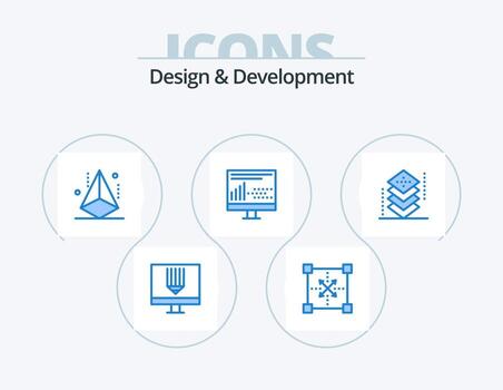 Design and Development Blue Icon Pack 5 Icon Design. development. coding. programing. shape. geometry vector