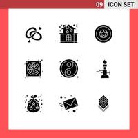 9 User Interface Solid Glyph Pack of modern Signs and Symbols of yin yang fan people computer medal Editable Vector Design Elements