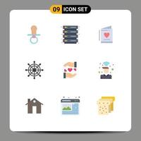 9 Creative Icons Modern Signs and Symbols of heart love card wheel helm Editable Vector Design Elements