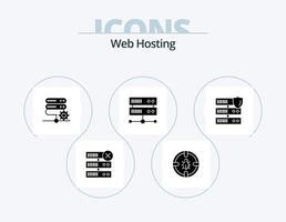 web hosting glyph icon pack 5 diseño de iconos. servidor de base de datos . proteccion . entorno. red vector