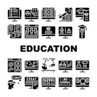 educación en línea aprendizaje lección iconos conjunto vector