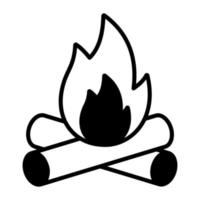 troncos de madera con icono de llama de fuego, vector editable de fogata
