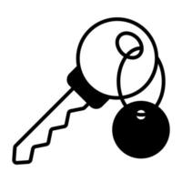 An icon of room key, keyring attached to key editable vector