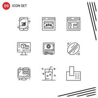 paquete de iconos de vector de stock de 9 signos y símbolos de línea para elementos de diseño de vector editables de caja de navegador de computación bancaria