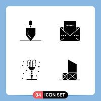 Modern Set of 4 Solid Glyphs and symbols such as equipment fountain tools message romance Editable Vector Design Elements