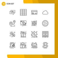 Set of 16 Commercial Outlines pack for map destination ecommerce delivery storage Editable Vector Design Elements