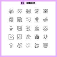 User Interface Pack of 25 Basic Lines of coin umbrella day protect heart Editable Vector Design Elements