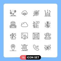 Group of 16 Outlines Signs and Symbols for buildings import development download direction Editable Vector Design Elements