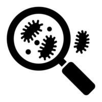 Bacteria with magnifier vector, well design icon of virus scan vector