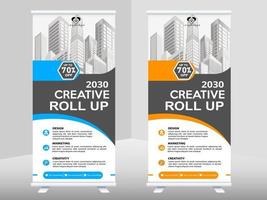 diseño de banner enrollable de negocios creativos. banner de diseño standee, banner enrollable digital corporativo. vector