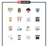 Mobile Interface Flat Color Set of 16 Pictograms of fast food can secure server cloud Editable Pack of Creative Vector Design Elements