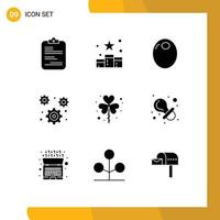 Mobile Interface Solid Glyph Set of 9 Pictograms of setting gear reward cog olive Editable Vector Design Elements