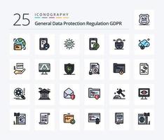 paquete de iconos llenos de línea gdpr 25 que incluye protección. datos. gdpr. seguridad. gdpr vector