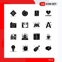 Pack of 16 creative Solid Glyphs of picture holiday shopping camera heart Editable Vector Design Elements