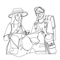Tourist Map Research Man And Woman Couple Vector