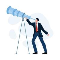 Visionary Businessman Looking Into Spyglass Vector Illustration