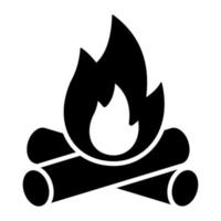 Wood logs with fire flame icon, editable vector of campfire