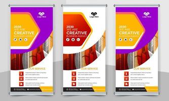 diseño de banner enrollable de negocios creativos. banner de diseño standee, banner enrollable digital corporativo. vector