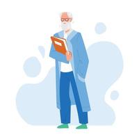 Scientist Old Man In Uniform With Folder Vector