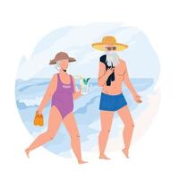 Senior Vacation Together On Ocean Shoreline Vector