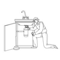 Plumber In Working Overall Fixing Sink Vector