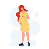 Pregnant Woman Hugging Touch Tummy Abdomen Vector