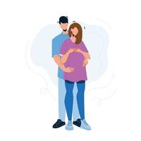 Pregnant Couple Embracing Young Family Vector Illustration