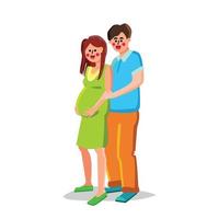 Pregnant Woman Embracing Man Happy Family Vector