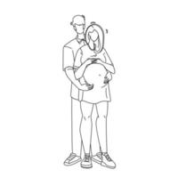 Pregnant Couple Embracing Young Family Vector Illustration