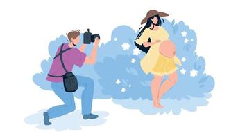 mujer embarazada haciendo foto fotógrafo vector plano