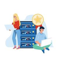 Premium Hosting Using Man And Woman Users Vector