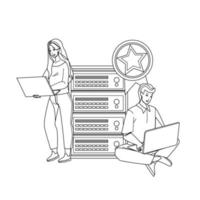 Premium Hosting Using Man And Woman Users Vector