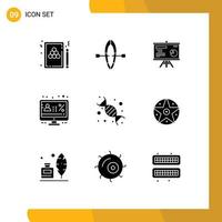 9 Universal Solid Glyphs Set for Web and Mobile Applications back to school monitor presentation display account Editable Vector Design Elements