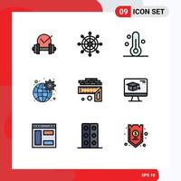 Stock Vector Icon Pack of 9 Line Signs and Symbols for level measurement temperature settings global Editable Vector Design Elements
