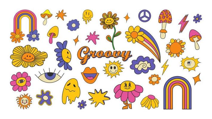 Girly stickers 90s set. Cute and groovy girly stickers set with rubber  boots, keys, locks, tape recorder. Cartoon doodle vector illustration.  14845489 Vector Art at Vecteezy