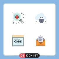 4 Universal Flat Icon Signs Symbols of bug internet security lock coding Editable Vector Design Elements