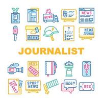 Journalist Accessories Collection Icons Set Vector Illustrations