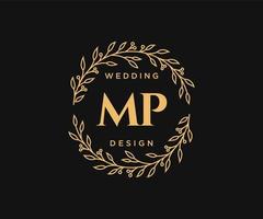 MP Initials letter Wedding monogram logos collection, hand drawn modern minimalistic and floral templates for Invitation cards, Save the Date, elegant identity for restaurant, boutique, cafe in vector