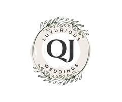 QJ Initials letter Wedding monogram logos template, hand drawn modern minimalistic and floral templates for Invitation cards, Save the Date, elegant identity. vector